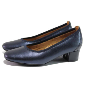 Сини дамски обувки със среден ток, естествена кожа - всекидневни обувки за пролетта и лятото N 100015493