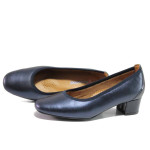 Сини дамски обувки със среден ток, естествена кожа - всекидневни обувки за пролетта и лятото N 100015493