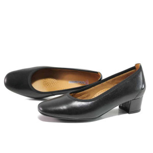 Черни дамски обувки със среден ток, естествена кожа - всекидневни обувки за пролетта и лятото N 100015494