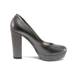 Сиви дамски обувки с висок ток, естествена кожа - ежедневни обувки за пролетта и лятото N 100015547