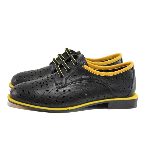 Черни дамски обувки с равна подметка, естествена кожа - ежедневни обувки за пролетта и лятото N 100015546