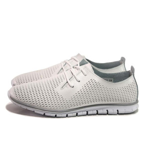 Бели дамски обувки с равна подметка, естествена кожа - всекидневни обувки за пролетта и лятото N 100015554