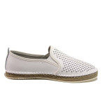 Бели дамски обувки с равна подметка, естествена кожа - всекидневни обувки за пролетта и лятото N 100015553