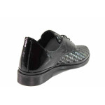 Черни дамски обувки с равна подметка, лачена естествена кожа - ежедневни обувки за пролетта и лятото N 100015602