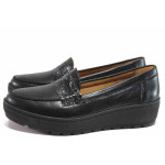 Черни дамски мокасини, естествена кожа - всекидневни обувки за пролетта и лятото N 100015603