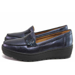 Сини дамски мокасини, естествена кожа - ежедневни обувки за пролетта и лятото N 100015604