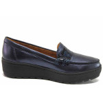 Сини дамски мокасини, естествена кожа - ежедневни обувки за пролетта и лятото N 100015604