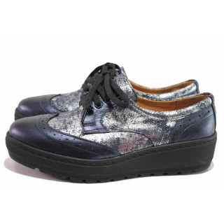 Сини дамски обувки с платформа, естествена кожа - всекидневни обувки за пролетта и лятото N 100015605