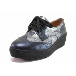 Сини дамски обувки с платформа, естествена кожа - всекидневни обувки за пролетта и лятото N 100015605