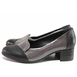 Черни дамски обувки със среден ток, естествена кожа - всекидневни обувки за пролетта и лятото N 100015606