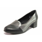 Черни дамски обувки със среден ток, естествена кожа - всекидневни обувки за пролетта и лятото N 100015606