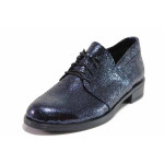 Сини дамски обувки с равна подметка, естествена кожа - ежедневни обувки за пролетта и лятото N 100015614
