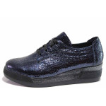 Сини дамски обувки с платформа, естествена кожа - всекидневни обувки за пролетта и лятото N 100015613