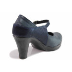 Сини дамски обувки с висок ток, естествена кожа - ежедневни обувки за целогодишно ползване N 100022633