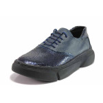 Сини спортни дамски обувки, естествена кожа - всекидневни обувки за пролетта и лятото N 100015611