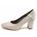 Светлосиви дамски обувки с висок ток, здрава еко-кожа - официални обувки за пролетта и лятото N 100015623