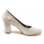 Светлосиви дамски обувки с висок ток, здрава еко-кожа - официални обувки за пролетта и лятото N 100015623