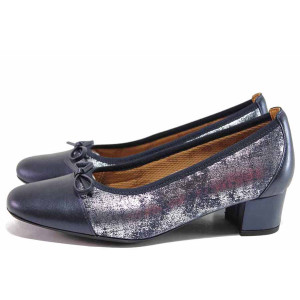 Сини ортопедични дамски обувки със среден ток, естествена кожа - всекидневни обувки за пролетта и лятото N 100015624