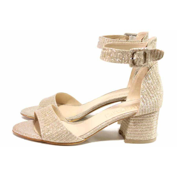 Бежови дамски сандали, текстилна материя с брокат - официални обувки за пролетта и лятото N 100015625