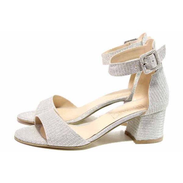 Сиви дамски сандали, текстилна материя с брокат - официални обувки за пролетта и лятото N 100015626