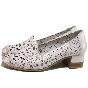 Бели дамски обувки със среден ток, естествена кожа - всекидневни обувки за пролетта и лятото N 100015628