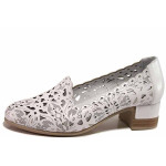 Бели дамски обувки със среден ток, естествена кожа - всекидневни обувки за пролетта и лятото N 100015628