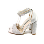 Сребристи дамски сандали, здрава еко-кожа - елегантни обувки за пролетта и лятото N 100015642