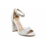 Сребристи дамски сандали, здрава еко-кожа - елегантни обувки за пролетта и лятото N 100015642
