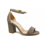Сребристи дамски сандали, здрава еко-кожа - елегантни обувки за пролетта и лятото N 100015644