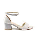 Сребристи дамски сандали, здрава еко-кожа - елегантни обувки за пролетта и лятото N 100015673