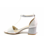 Сребристи дамски сандали, здрава еко-кожа - елегантни обувки за пролетта и лятото N 100015673