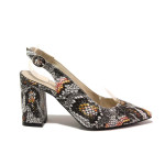 Многоцветни анатомични дамски обувки с висок ток, еко-кожа с крокодилска шарка - елегантни обувки за пролетта и лятото N 100015678