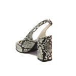 Бежови дамски обувки с висок ток, еко-кожа с крокодилска шарка - елегантни обувки за пролетта и лятото N 100015679