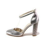Сребристи дамски обувки с висок ток, здрава еко-кожа - елегантни обувки за пролетта и лятото N 100015680