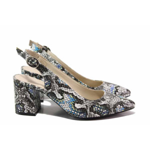 Сини анатомични анатомични дамски обувки с висок ток, еко-кожа с крокодилска шарка - ежедневни обувки за пролетта и лятото N 100015675