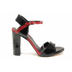 Черни дамски сандали, лачена еко кожа - елегантни обувки за пролетта и лятото N 100015674