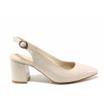 Бежови дамски обувки с висок ток, лачена еко кожа - елегантни обувки за пролетта и лятото N 100015677