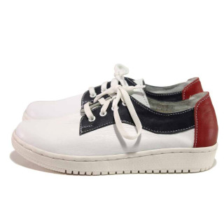 Бели дамски обувки с равна подметка, естествена кожа - ежедневни обувки за пролетта и лятото N 100015799