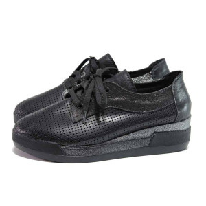 Черни анатомични дамски обувки с платформа, естествена кожа - ежедневни обувки за пролетта и лятото N 100015801