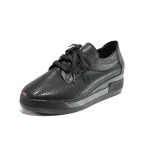 Черни анатомични дамски обувки с платформа, естествена кожа - ежедневни обувки за пролетта и лятото N 100015801