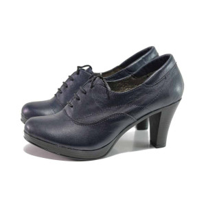 Тъмносини дамски обувки с висок ток, естествена кожа - всекидневни обувки за пролетта и лятото N 100015762