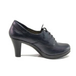 Тъмносини дамски обувки с висок ток, естествена кожа - всекидневни обувки за пролетта и лятото N 100015762