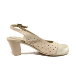 Бежови дамски обувки със среден ток, естествена кожа - ежедневни обувки за пролетта и лятото N 100015804