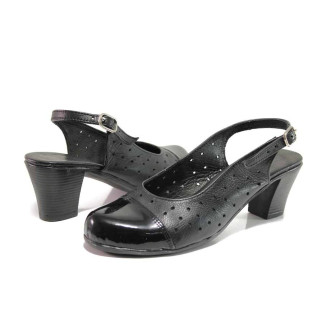 Черни дамски обувки със среден ток, естествена кожа - ежедневни обувки за пролетта и лятото N 100015805