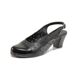 Черни дамски обувки със среден ток, естествена кожа - ежедневни обувки за пролетта и лятото N 100015805