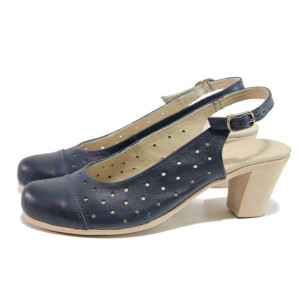 Тъмносини дамски обувки със среден ток, естествена кожа - ежедневни обувки за пролетта и лятото N 100015806