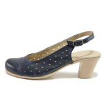 Тъмносини дамски обувки със среден ток, естествена кожа - ежедневни обувки за пролетта и лятото N 100015806