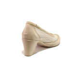 Бежови анатомични дамски обувки със среден ток, естествена кожа - ежедневни обувки за пролетта и лятото N 100015812
