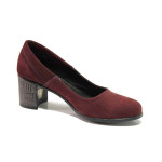 Винени анатомични дамски обувки със среден ток, естествен велур - ежедневни обувки за пролетта и лятото N 100015811