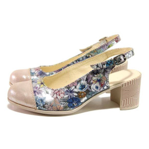 Бежови дамски обувки със среден ток, естествена кожа - ежедневни обувки за пролетта и лятото N 100015807